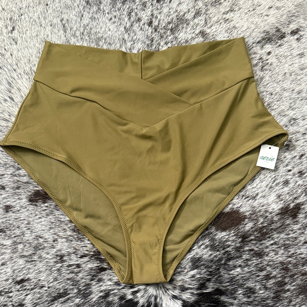 NWT Aerie Olive Green Swim Bottoms Size Large